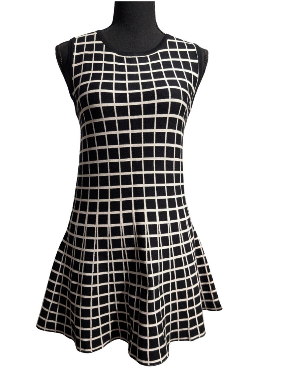 Hotwind Black White Grid Sleeveless A-Line Dress Size F